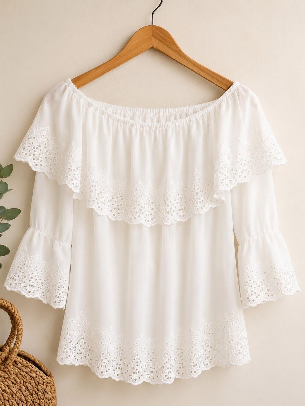 Maurices White Off-Shoulder Eyelet Peasant Top